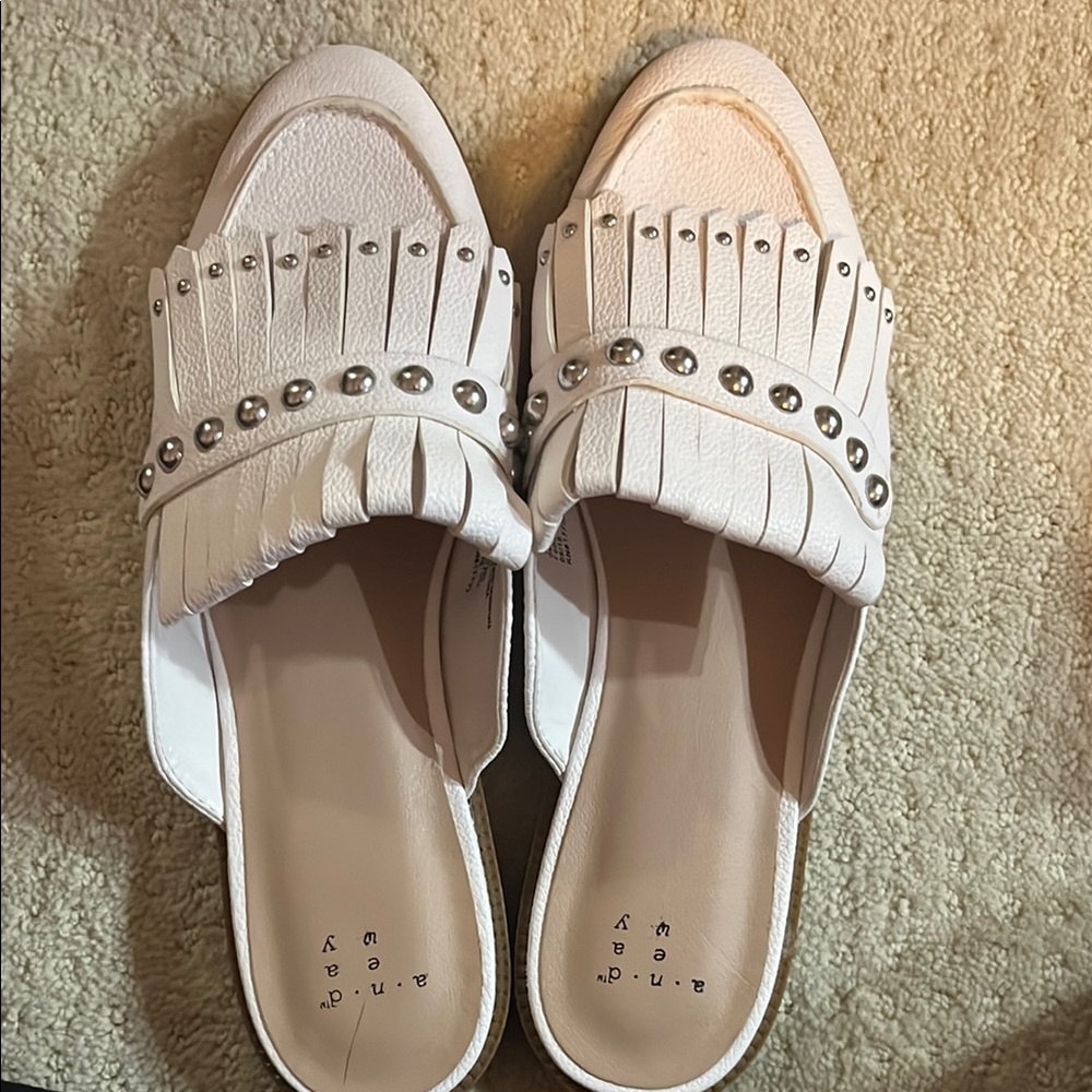 a new day White Fringe Detail Mules